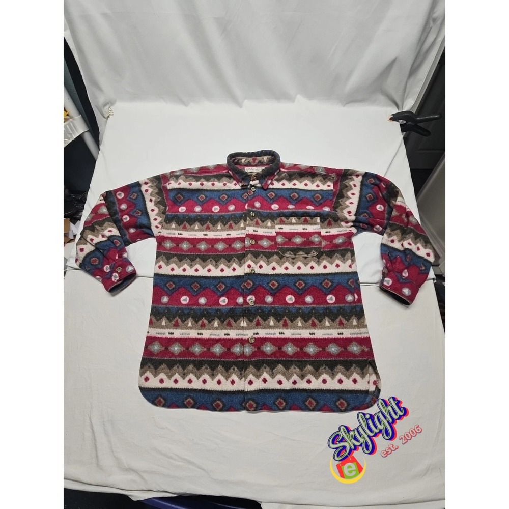 Angelo Litrico Mens Multicolor Vtg Aztec Western Fleece Button Up Shirt Sz L
